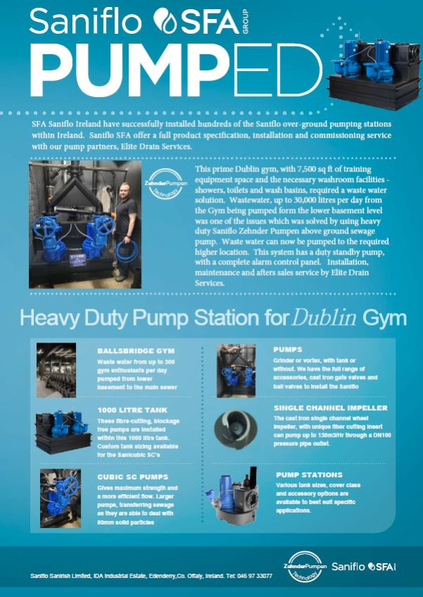 Sanicubic 2 SC pumps Waste Water from Ballsbridge Dublin Gym